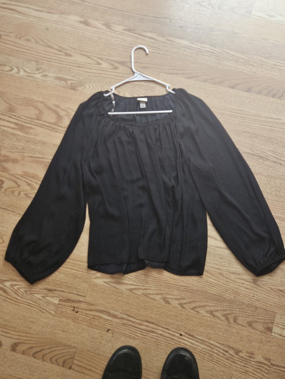 Black Peasant Sleaved Blouse - Lightweight Long Sleeve Top
